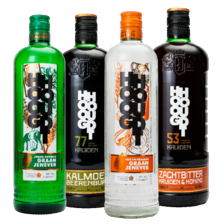 Hooghoudt graanjenever, jonge dubbele graanjenever, kalmoes beerenburg of zachtbitter